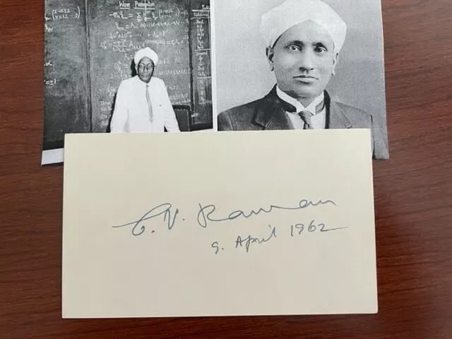 Raman, Chandrasekharaj Signed Card, Indian Physicist, Acoustics, Optics, Nobel