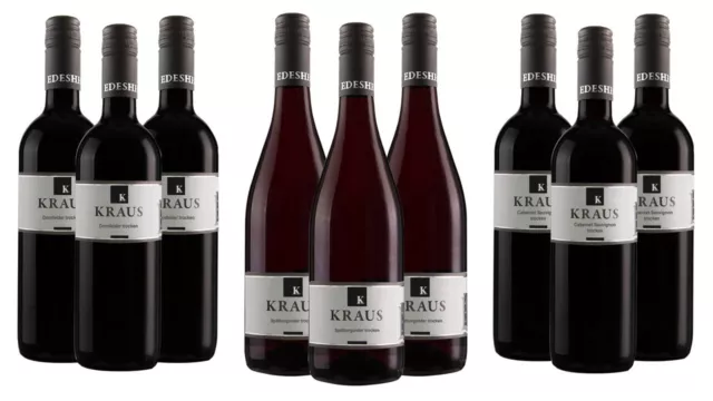 Weingut Karl Kraus: 9 Fl. x 0,75l 3 Sorten Rotweinprobe Probierpaket Nr. 3