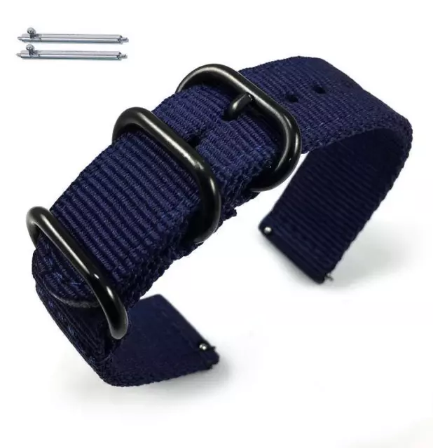 Dark Blue Nylon Watch Band Strap Belt Army Military Ballistic Black Buckle #6036