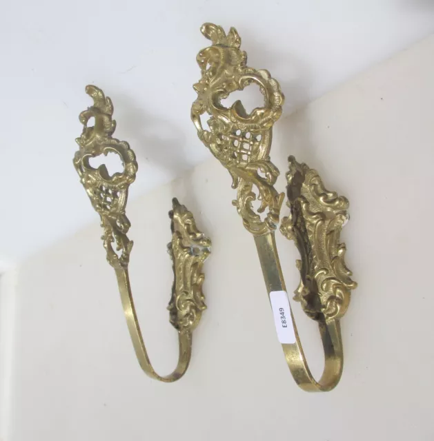 Antique Brass Curtain Tie Backs Hooks French Old Victorian Rococo Leaf Vintage