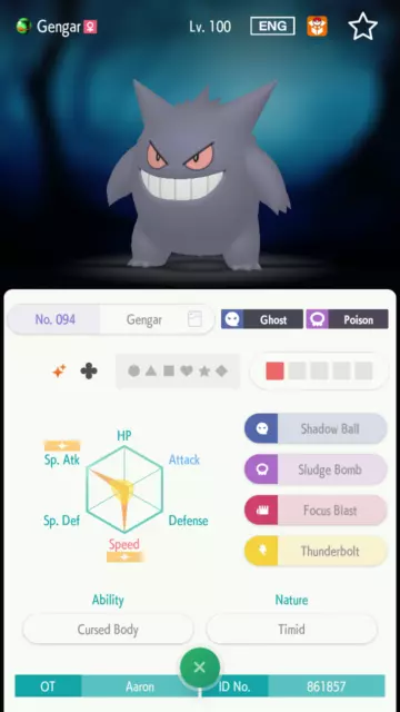 Gengar • Competitive • 6IVs • Level 100 • Online Battle-ready