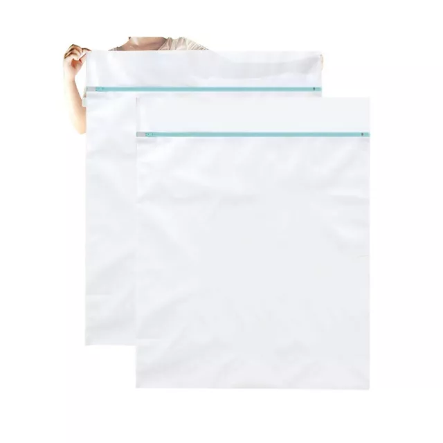 2Pck XL Mesh Laundry Bags For Washing Machine Heavy Duty Zipper 43" x 35" White