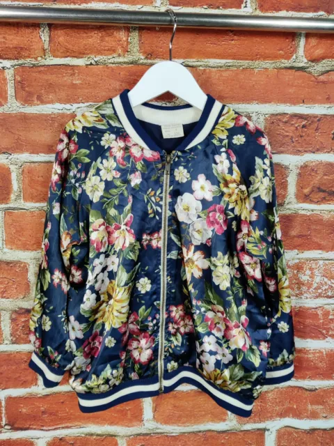 Girls Zara Lightweight Jacket Age 5-6 Years Navy Floral Print Satin Coat 116Cm