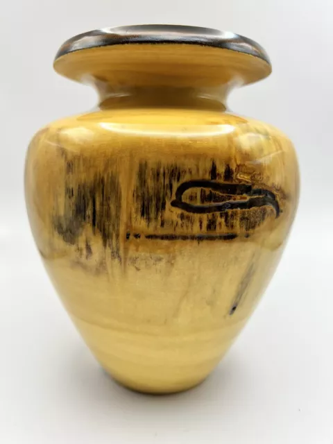 Vintage *Hand Carved Vase * Israeli Olive Wood * Signed By Artist   - 7” Tall