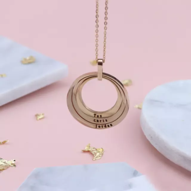 Personalised Engraved Womens Triple Family Jewellery Necklace Rose Gold Silver 2