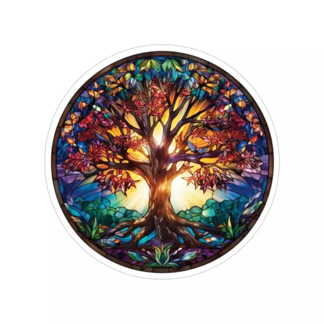 Stained Glass Window Decor Sunburst Tree of Life Suncatcher