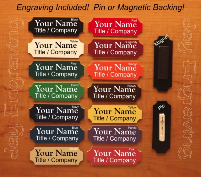 Custom Engraved 1x3 Name Tag / Employee ID Badge / Pin or Magnetic Attachment ID