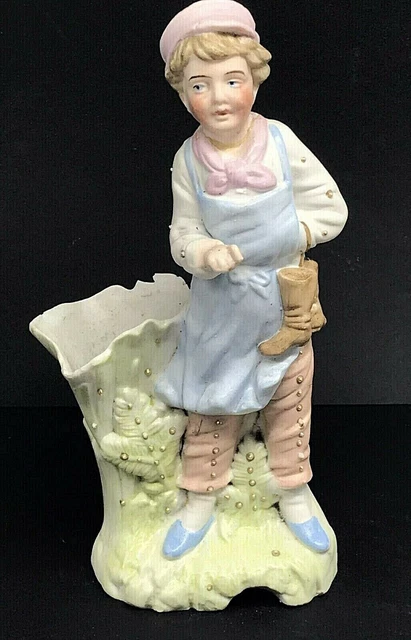 Vase En Biscuit Sujet Le Petit Cordonnier Polychrome