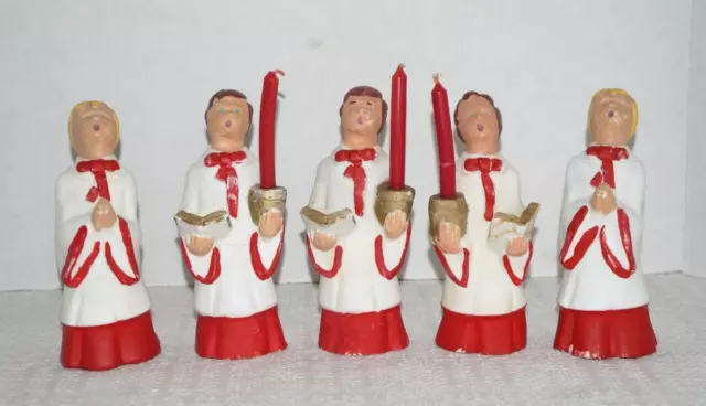 5 Vtg Singing Choir Boy Figurines w/Candles Porcelain Ceramic 6-1/2"H Christmas