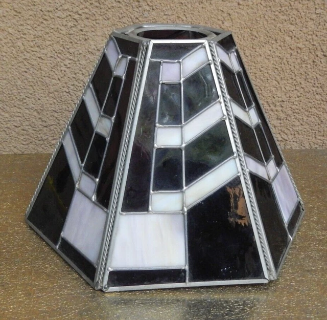 Vintage Purple Stained Slag Glass Leaded 6 Panel 4.5" x 7.25" wide Lamp Shade