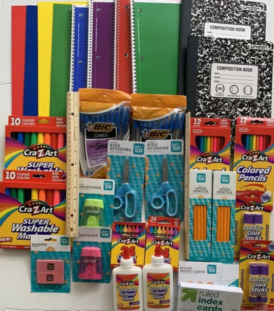 School Supplies Bundle Notebooks Markers Crayons Glue Pens pencils Sharpener NEW