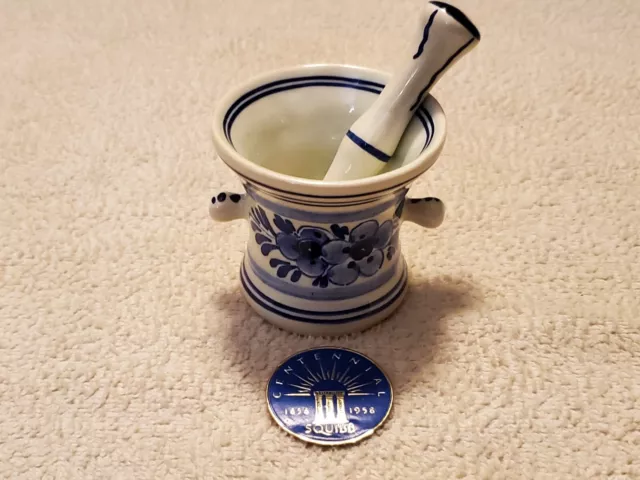 Viltage Delft Blue & White Mortar And Pestle, Squibb, Holland Netherlands