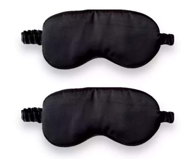 Set Of 2 Black Sleep Masks Night Cover Eye Sleeping Silk Unisex Antifaz