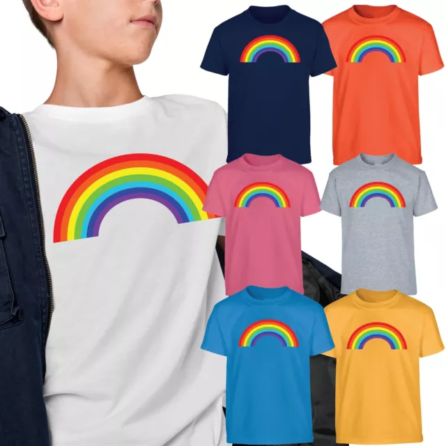 Girls T Shirt Kids Rainbow Print Stylish Round Neck T Shirt Tank Top Tees Gift