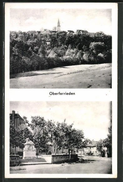 Ansichtskarte Oberferrieden, Straßenpartie am Kriegerdenkmal, Ortsansicht