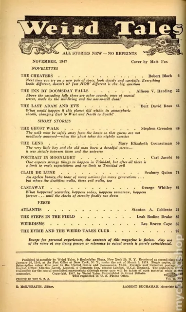 Weird Tales Pulp 1st Series Nov 1947 Vol. 40 #1 VG/FN 5.0 3