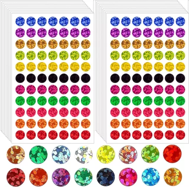 20 Sheets Laser Color round Dot Stickers,1540 Pcs Shinny Circle Dot Labels,1Cm D