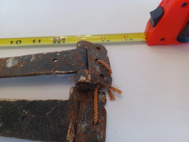 1-Pair Antique Wrought Iron 14" Hand Forged Barn Door Strap Hinges 2