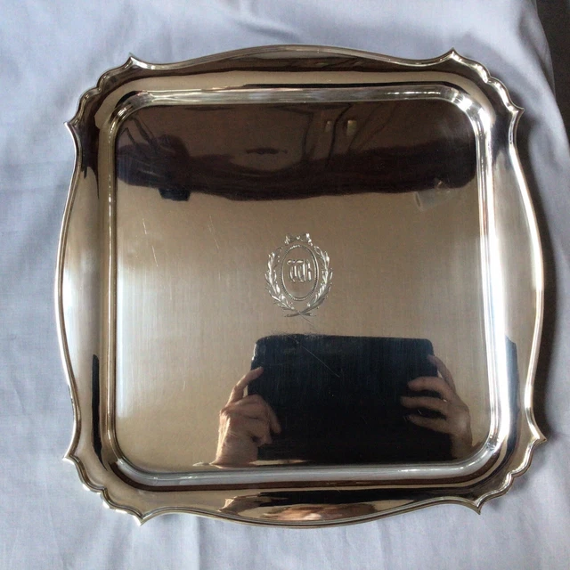 1923 Vassoio Salver quadrato argento massiccio 32,5 cm Art Déco, Martin Hall & Co. 1076,18 g