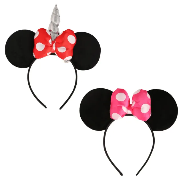 Disney Women's Minnie Mouse Polka Dot Bow and Unicorn Headbands Set, 2
