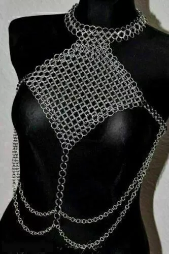 Chainmail Halter, Aluminum Butted Chainmail Hot and Sexy Bra, White  Anodized