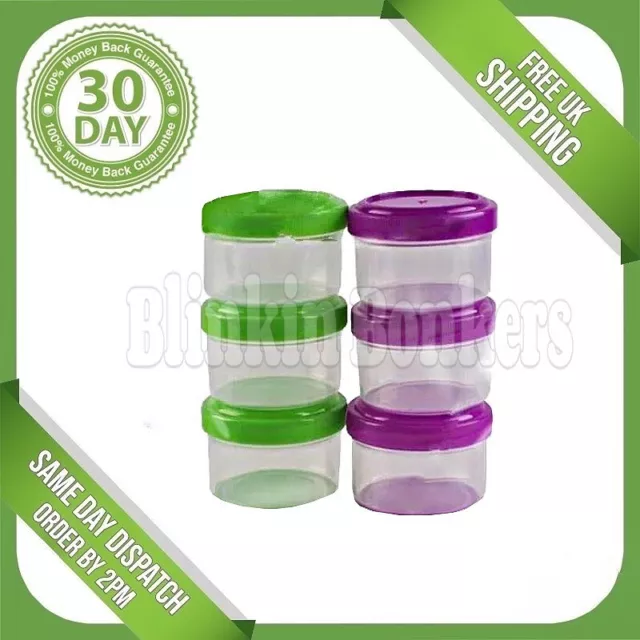 6 Small Little Screw Top Plastic Storage Boxes Baby Food Spices Containers Pots