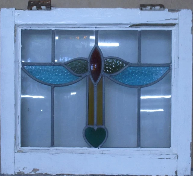 OLD ENGLISH LEADED STAINED GLASS WINDOW Cute Floral 20.75" x 18"
