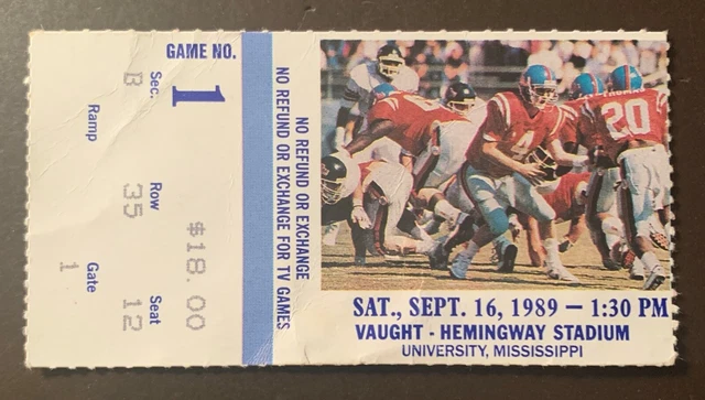 Ole Miss Rebels 9/16/1989 ORIGINAL college football ticket vs Arkansas State