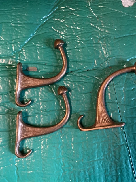 Vintage Lot of 3 Solid Brass Coat Hooks5x 3 1/2"  Heavy Duty