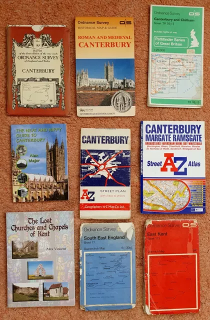 Map collection - 9 x various Canterbury, Kent related