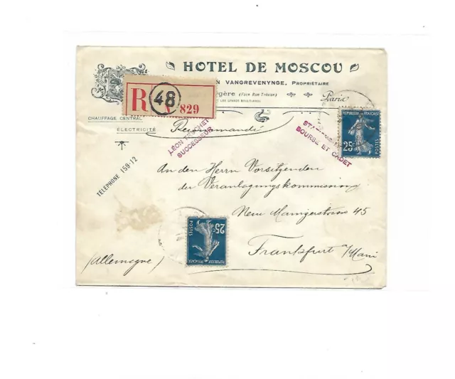 Frankreich / Mi.-Nr. 119 a (2) als MeF auf Vordruck-E.-Brief "Hotel de Moscou"