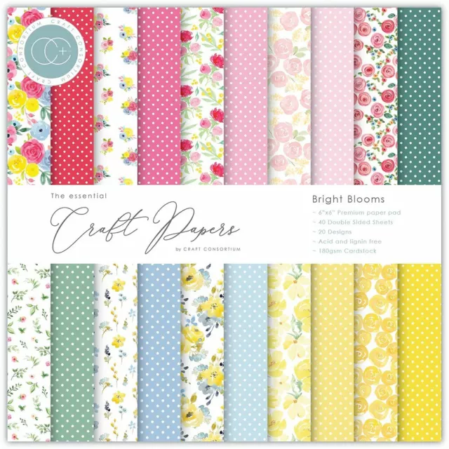 Craft Consortium Bright Blooms Polka Dots 6" x 6" Paper Pad Birthday Card Making