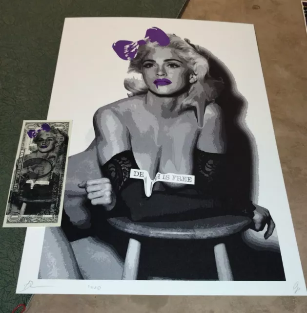 DEATH NYC ltd ed signed art print USD $1 dollar bank note Madonna Playboy image