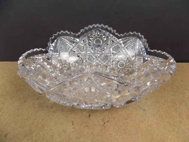 Antique American Brilliant Cut Glass 10" Oval Bowl   (it#b8t)