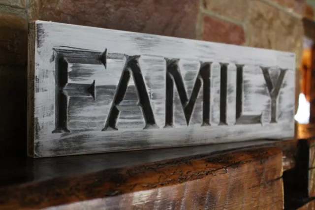 Rustic Family Sign / Carved Wooden Farmhouse Fixer Upper Style Family Room Décor