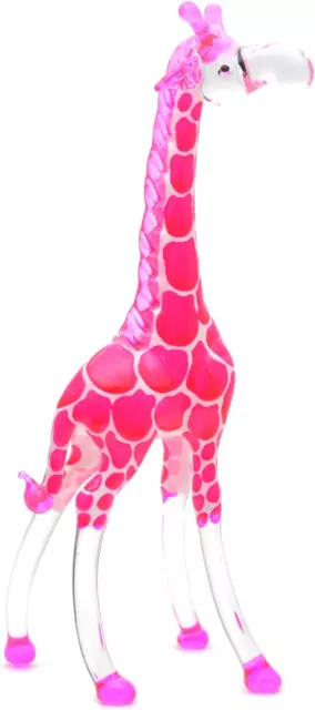 Hand Blown Glass Figurine Cute Pink Giraffe Handmade Miniature Animal Art