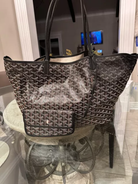 Goyard Saint Louis PM tote bag, coated canvas and leather, black, brown and  white with black leather handles, ht. 10, wd. 18, dp. 5, marked Goyard  sold at auction on 30th May
