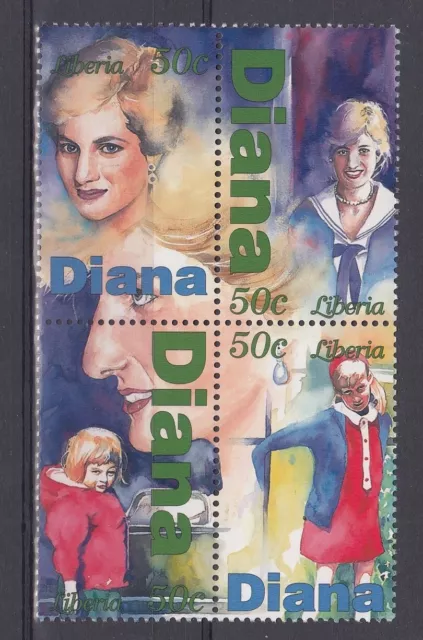 Liberia $2 MUH Block of 4 Stamps for Royalty Lady Princess Diana