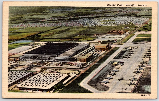 Boeing Aircraft Plane Plant Aerial View Wichita Kansas UNP linen postcard