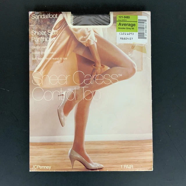 JCPENNEY SHEER CARESS Pantyhose Average Medium Smoke Grey Control Top