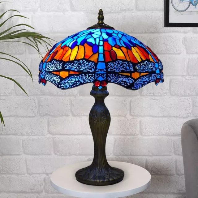 Tiffany Table Lamp Dragonfly Style Multicolour 16 inch Stained Glass Handcrafted