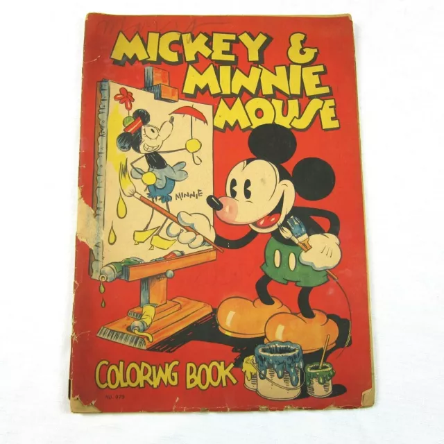 Vintage 1933 Mickey & Minnie Mouse Oversize Coloring Book Saafield #979 RARE