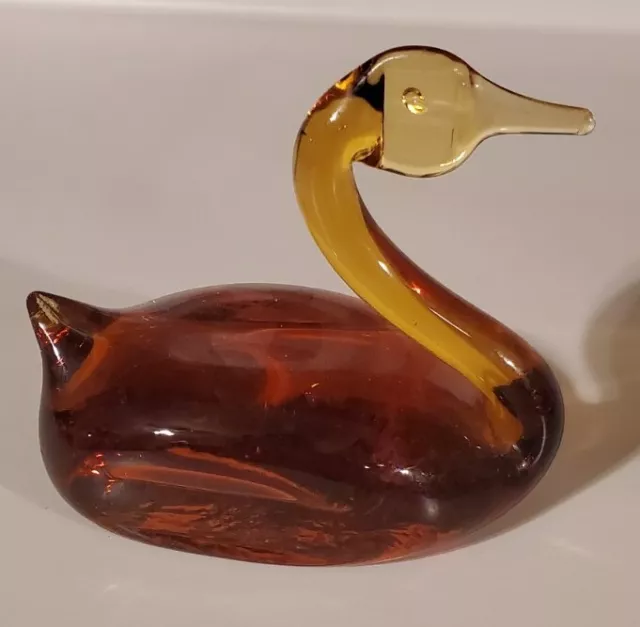 Vintage Pilgrim Art Glass Amber Swan Goose Duck Figurine Paperweight