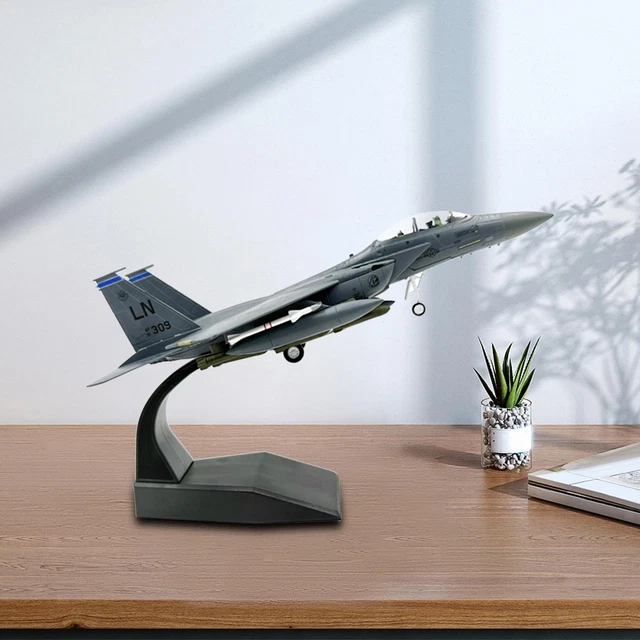 1/100 F15E Fighter Diecast Model Airplane with Base for Bar Office Bookshelf