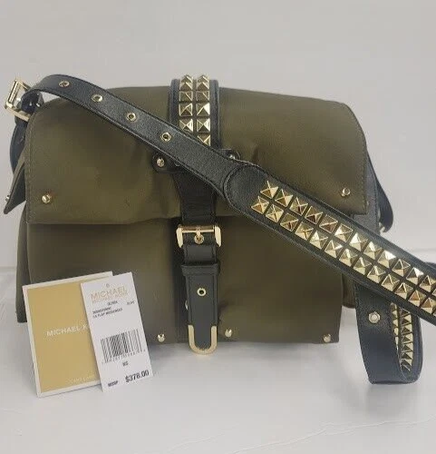 Olivia large studded satin messenger bag outlet
