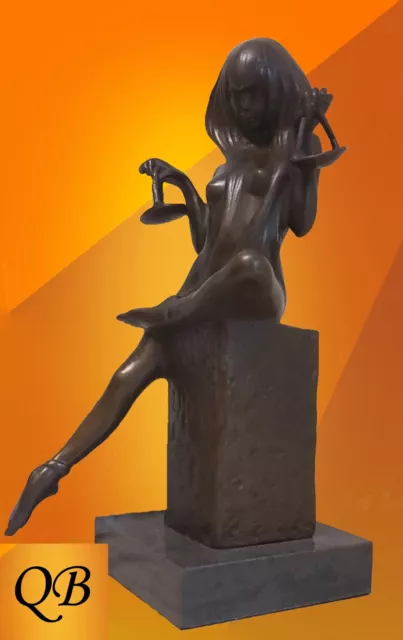 Art Deco Bronze Figurine Sculpture Statue Girl Nude Harmony Female Naked Figure