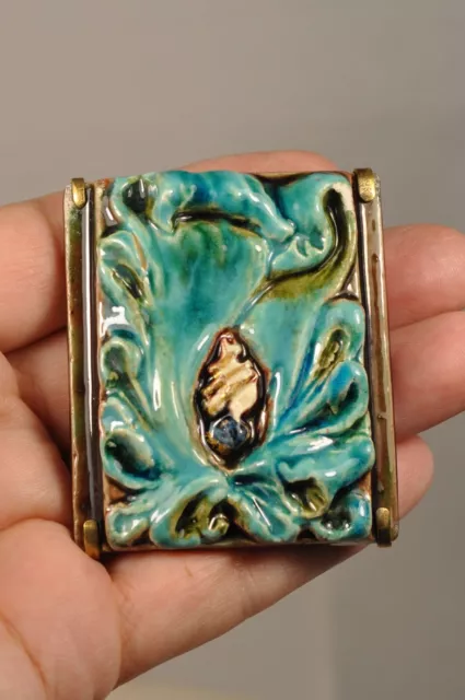 Broche Ancien Ceramique Barbotine Majolica Antique Brooch