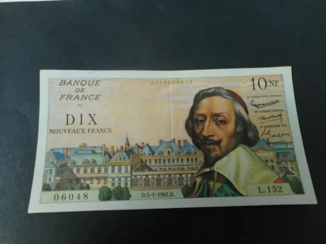 BILLET 10 NOUVEAUX FRANCS RICHELIEU du:05/01/1961 état SPLENDIDE