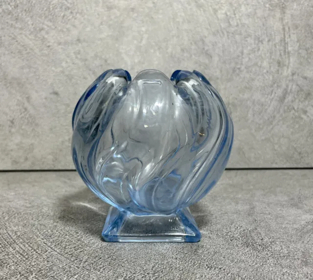 Vintage Art Deco Bagley Glass Blue Equinox Vase Posy Bowl Pattern 3061 1930s 4”