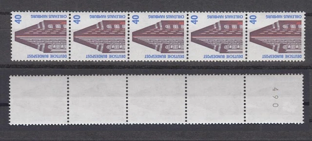 Bund 1379 RM 5er Streifen mit gerader Nummer SWK 40 Pf postfrisch